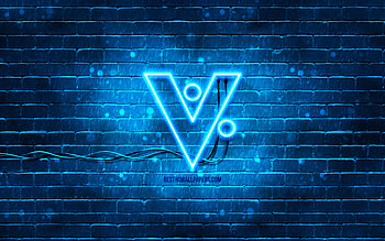 VeriCoin blue logo, , blue brickwall, VeriCoin logo, cryptocurrency, VeriCoin neon logo, VeriCoin HD wallpaper