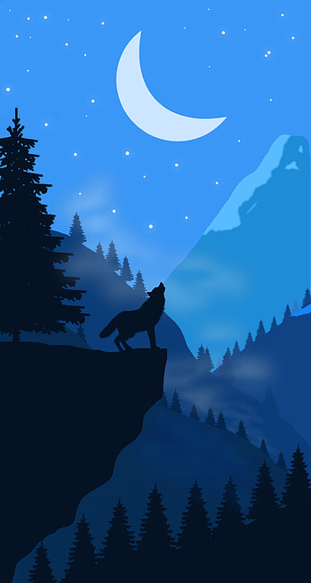 Mountain wolf vector, wolf howls on edge of mountain, vector , mountain wolf, moonlight, night wolf, wolf howls, wolf and moon HD phone wallpaper