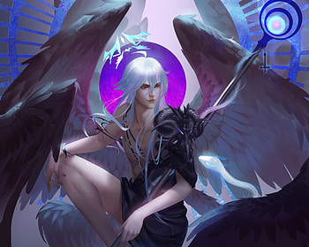 Angel, blue, purple, wings, fantasy, man, dark, newvistorjimmyathere HD wallpaper