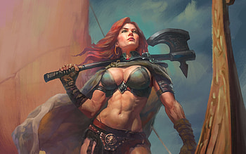 Fantasy girl, gunwitch, warrior, art, fantasy, girl, redhead HD wallpaper