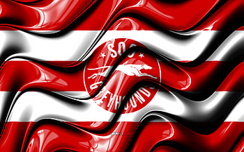 Soo Greyhounds flag, , red and white 3D waves, OHL, canadian hockey team, Soo Greyhounds logo, hockey, Soo Greyhounds, Canada HD wallpaper
