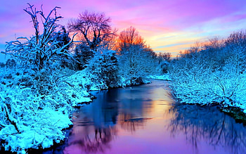 Frozen Lake, winter, frozen, reflection, snow, trees, nature, lake, sunset HD wallpaper