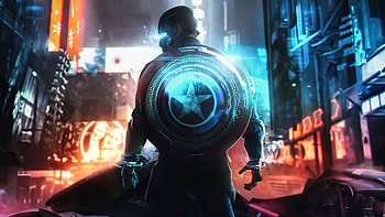 Cyber Captain America , captain-america, cyberpunk, neon, superheroes, artist, artwork, digital-art HD wallpaper