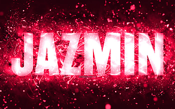 Happy Birtay Jazmin, , pink neon lights, Jazmin name, creative, Jazmin Happy Birtay, Jazmin Birtay, popular american female names, with Jazmin name, Jazmin HD wallpaper