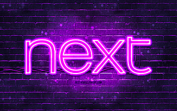 Next violet logo, , violet brickwall, Next logo, brands, Next neon logo, Next HD wallpaper