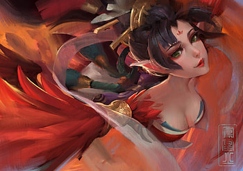 Phoenix, red, luminos, girl, c lin, dark, frumusete, gorgeous, superb, clin, fantasy HD wallpaper