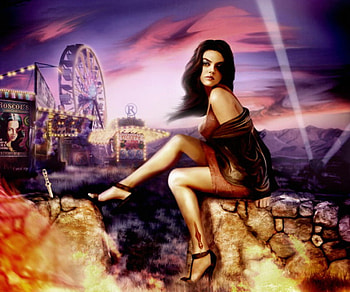 Star, night, circus, knife, girl, beauty HD wallpaper