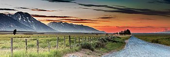 Road, sunset, mountains, landscape, sky HD wallpaper