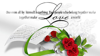 Love Music, notes, music, Valentines Day, love, ribbon, red roses, romance HD wallpaper