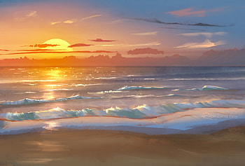 Sunset, water, beach, sea, art, surendra rajawat HD wallpaper