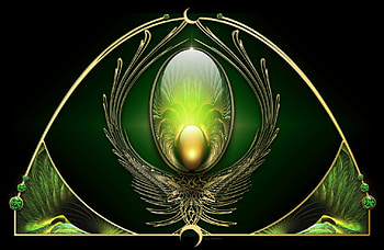the rebirth, half moon, abstract, yellow, green, gold HD wallpaper