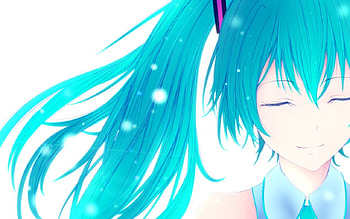 Lost In Thought, ponytail, anime, closed eyes, hatsune miku, blue hair, vocaloid, long hair HD wallpaper