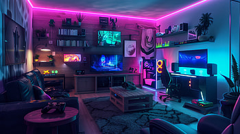 Neon Gamer's Paradise - Gaming Room, video game, gamer, room, neon HD wallpaper