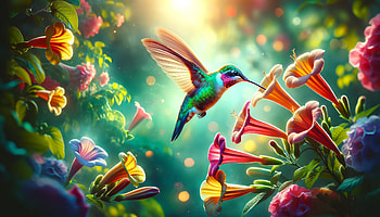 Enchanting Hummingbird and Floral Paradise, Animal, hummingbird, flower, nature, garden HD wallpaper