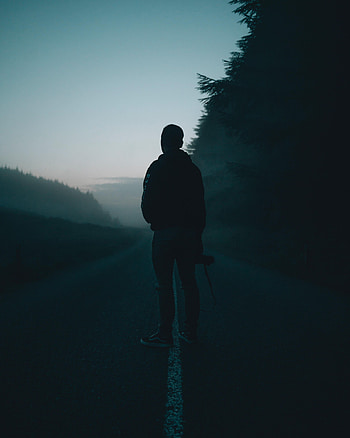 Twilight, Dark, Road, Fog, Dusk, Human, Person, Loneliness HD phone wallpaper