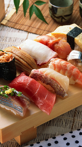 Raw fish sushi, Japanese seafood, , Mobile and tablet compatible HD phone wallpaper