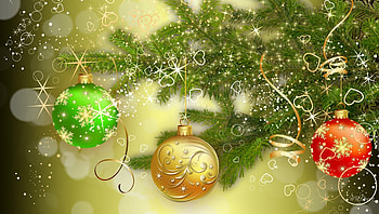 Christmas So Green, glow, feliz navidad, spruce, balls, stars, fir, gold, tree, bright, sparkle, shine, christmas, red, hearts, tinsel HD wallpaper