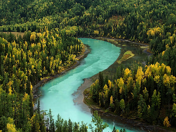Nature, Rivers, Mountains, Autumn, Forest, Bends, Blue Water HD wallpaper