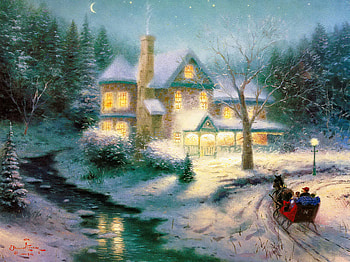 Moonlit sleigh ride, frost, creek, art, house, sleigh, moonlight, snow, ride, cottage, village HD wallpaper