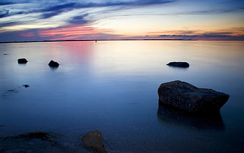 Calming, sea, calm, rocks, ocean, tranquil HD wallpaper