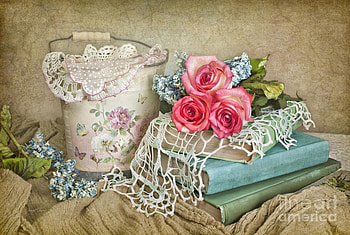 Vintage books and roses ( for AA ), books, still life, pink roses, beautiful, vintage HD wallpaper