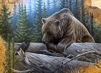 Hey who are you, trees, raven, bear, forest HD wallpaper