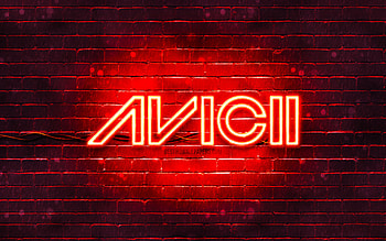 Avicii red logo, , superstars, swedish DJs, red brickwall, Avicii logo, Tim Bergling, Avicii, music stars, Avicii neon logo HD wallpaper