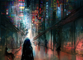 Anime Cyberpunk Scifi City Lights Night Buildings Futuristic, anime, cyberpunk, scifi, artist, lights, artwork, digital-art, deviantart HD wallpaper