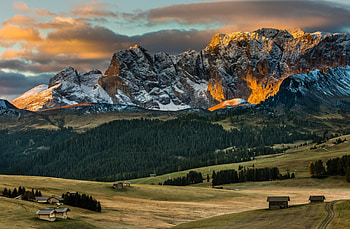 Shining mountains, landscapes, snowy, hills, clouds, forest HD wallpaper