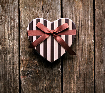 With Love, valentine, chocolates, wood, love, romance, heart, bow HD wallpaper
