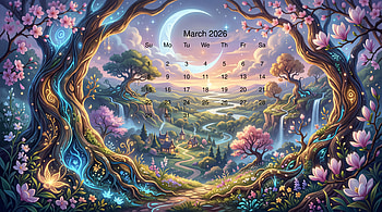 March 2026 Calendar — Enchanted Spring Vista, March 2026 Calendar HD wallpaper