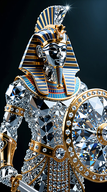 Crystal Pharaoh | Diamond Sentinel | Regal Warrior, Pharaoh, statue, diamond, shield HD phone wallpaper