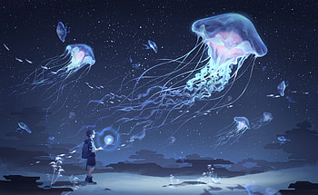 Ethereal Elegance Jellyfish Anime Spectacle, anime, jellyfish, artist, artwork, digital-art HD wallpaper
