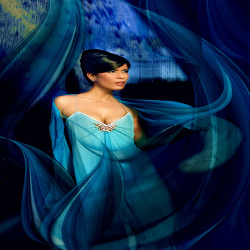 DRESS WITH BLUE VEILS .., blue, veils, colors, beautiful, dress, woman HD wallpaper