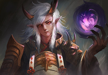Male armor demon horns ibaraki douji (onmyouji) kaze no gyouja long hair magic male onmyouji pointed ears realistic red eyes samurai white hair ... HD wallpaper