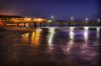 Simply Beautiful, colorful, sand, lanterns, colors, pier, peaceful, beauty, beach, ocean, sunset, sea, beautiful, lights, view, clouds, nature, sky, lovely HD wallpaper