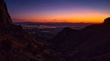 Mountains Landscape View Of City Lights Silhouette Dark Background Dark Background HD wallpaper