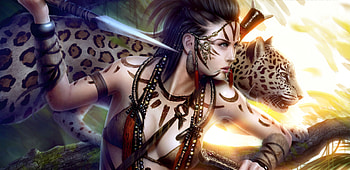 Hunter, leopard, 3d, woman HD wallpaper
