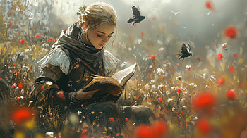 Renaissance Woman Reading in a Blooming Field - Ultra, renaissance, woman, reading, girl, flower HD wallpaper