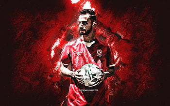 Ahmed Abdelkader, Al Ahly SC, portrait, red stone background, grunge art, football HD wallpaper