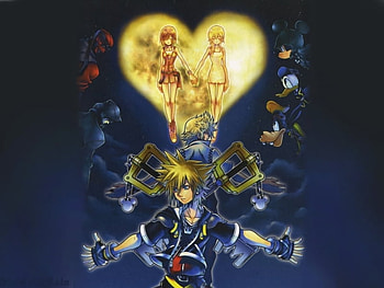 Sora and the gang against a moonlight background, roxas, sora, kingdom hearts 2 HD wallpaper