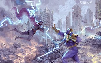 Thor Vs Thanos Art, thor, thanos, superheroes, artwork, digital-art HD wallpaper