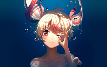 Cute, anime girl, underwater, bubbles HD wallpaper