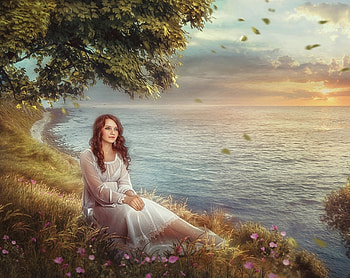 SERENITY, FLOWERS, SUNSET, FEMALE HD wallpaper