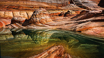 Geology, Rock formation, Reflections, Lake HD wallpaper