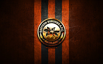 Eastern Suburbs FC, golden logo, New Zealand Football Championship, orange metal background, New Zealand soccer club, Eastern Suburbs logo, soccer, Eastern Suburbs AFC HD wallpaper