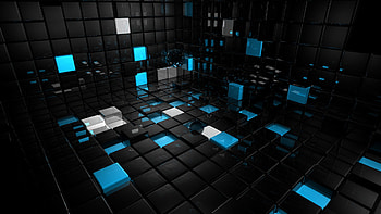 pics 3d blue black technology blocks HD wallpaper