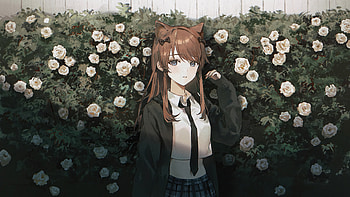 Adorable Anime Schoolgirl With A Background Of Flowers, anime-girl, anime, artist, artwork, digital-art HD wallpaper