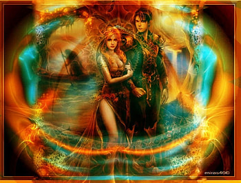 lovers, colors, fractal, woman, man HD wallpaper