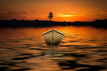 Sunset, Dusk, Dawn, Boat, Tree, River HD wallpaper